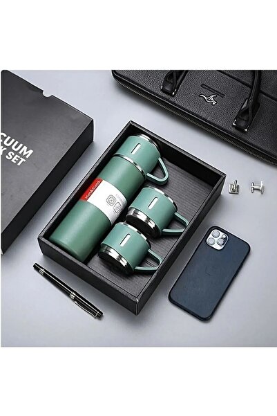 Genel Markalar Paslanmaz Çelik Isı yalıtımlı  Termos 3 Bardaklı Termos Seti V...