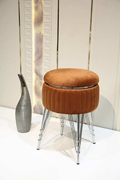 Sare Home Bianco Metal Ayaklı Sehpalı Puf Krom Turuncu (CHROME ORANGE)