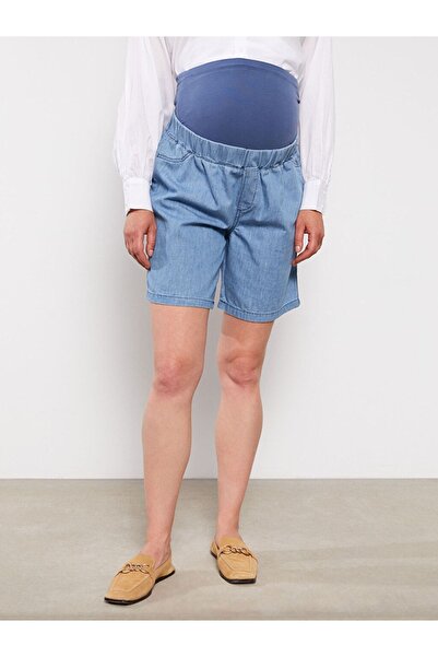 LC Waikiki Karın Panelli Beli Lastikli Düz Hamile Jean Şort