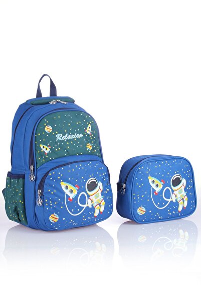 Relaxion Rlx-1340 Beslenmeli Astronot Desenli Ortopedik Ilkokul Çantası Mavi