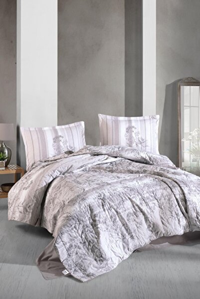 DENİZLİ ÇEYİZ 4 Seasons Quilted Duvet Cover Set - Clasy Double, Simle Gray