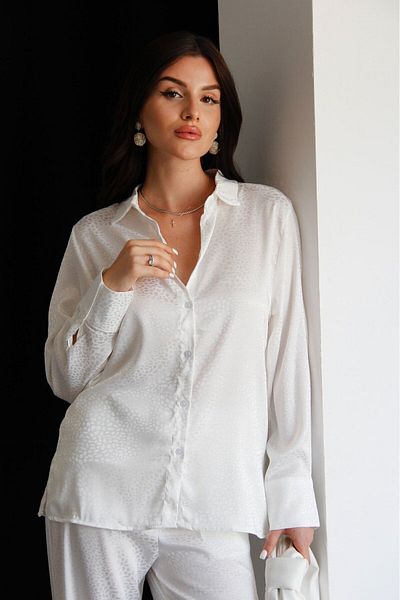 Julishop White Leopard Print Satin Set - Premium Embossed Shirt and Trousers