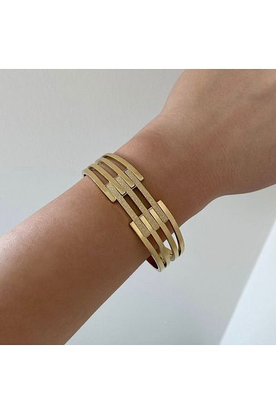 nerora Silvery Gold Stainless Steel Rib - Three Rows Bracelet Handcuffs