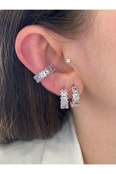 Pinery Jewels Vip Series - Row Baguette Square Stone Hoop Earrings