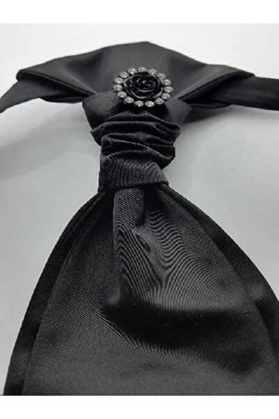 YAĞMUR SANAT TASARIM Damatlık Siyah Kravat Ve Yaka Çiçeği