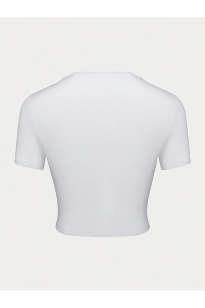 Bengi Clothing Λευκό εμπριμέ γυναικείο Crop Top - Y2k κοντομάνικη μπλούζα