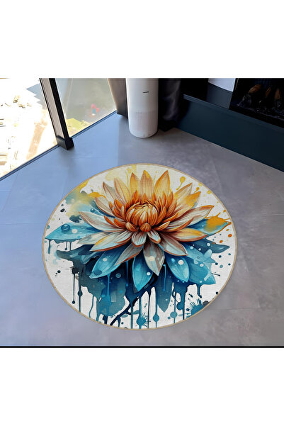 Rugs Modern Halı سجادة ميرا دائرية ذات مظهر مائي متعدد الألوان ومزينة بزهرة ا...