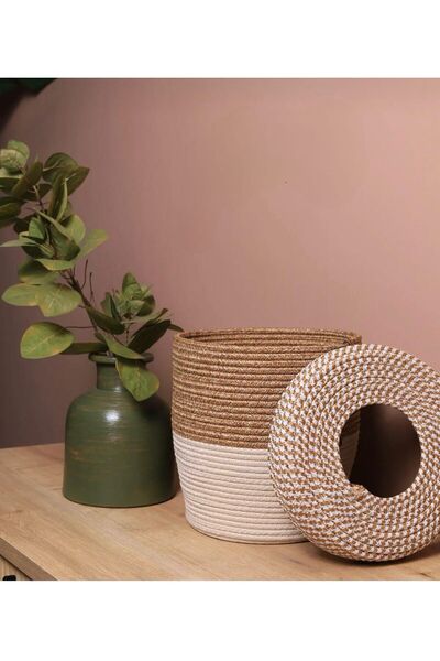 Genel Markalar Beyaz jüt hasır kapaklı modern çöp kovası, şık ve kullanışlı t...