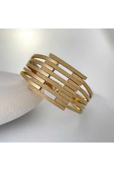 nerora Six Rows Silvery Gold - Stainless Steel Rib Cuff Bracelet