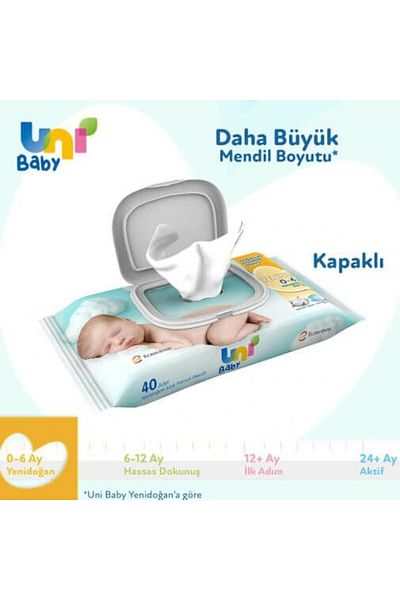Uni Baby Newborn Wet Cotton Wipes 14x40pcs Opportunity Pack 0-6 Months