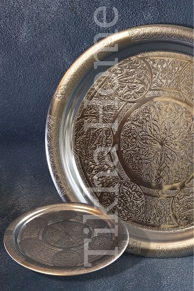 TİKHA HOME Stainless Steel Presentation Plate with Motif Patterned 24 CM SET OF 3