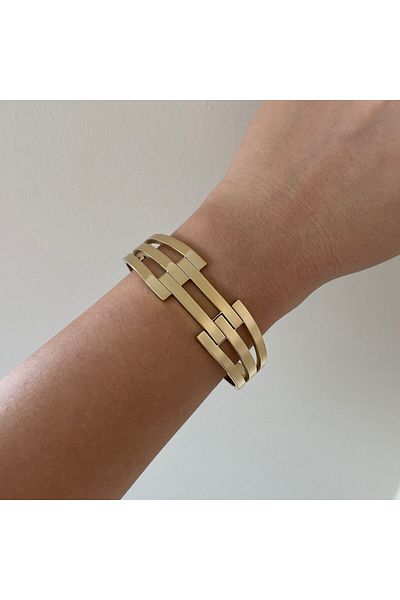 nerora Stainless Steel - Straight Bracelet and Handcuffs, Two Rows - Gold