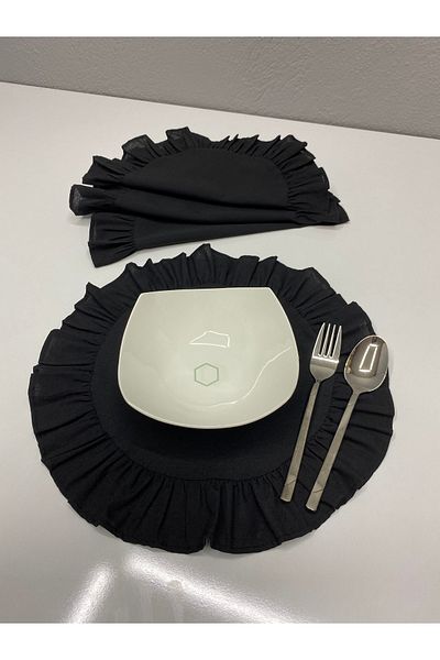 LILYUM Set de 6 lenjerie rotundă din bumbac brut cu volane - 40 cm