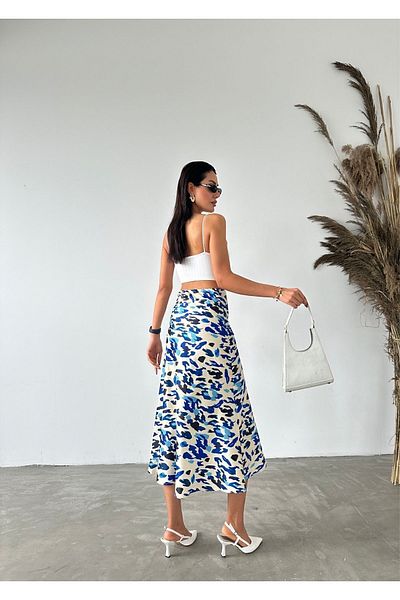 Fiori Luxury Quality Maxi Length Long Satin Skirt with Elastic Waist