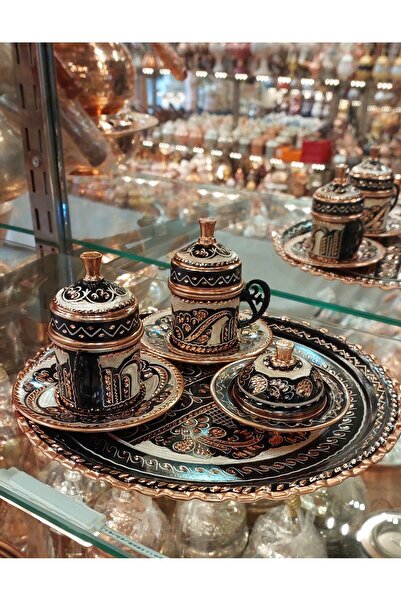 Bakır Center Copper Cup Set for 2 People - Ottoman Patterned Turkish Coffee