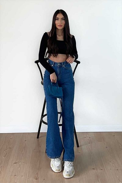 BROSERER Dark Blue Lycra Women's Jean Trousers - Super High Waist