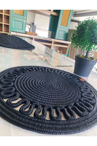 Türkmen Ev Tekstil Iuta, placă din răchită, placă cu model, bază pentru vase, placă unică, prezentare, decor,
