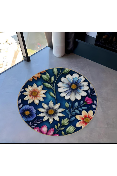 Rugs Modern Halı Mira Round Multicolored Leaf and Flower Detailed Decorative ...