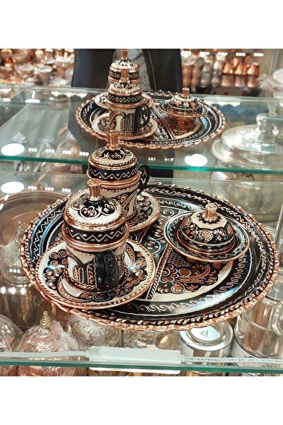 Bakır Center Copper Cup Set for 2 People - Ottoman Patterned Turkish Coffee