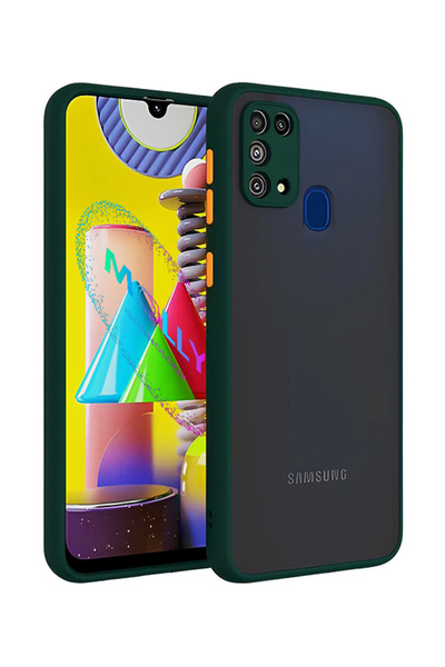 Molly Samsung Galaxy M31 İçin Kenarları Koyu Yeşil Renkli Buzlu Şeffaf Siliko...