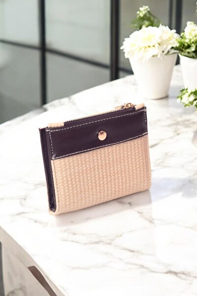 dericom إكسسوار محفظة نسائي أنيق بنمط القش مع حجرة للعملات المعدنية - بني كريمي