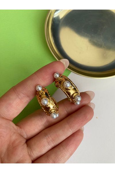 Pinery Jewels Double Coated Ball Pearl Steel Anti Tarnish Earrings