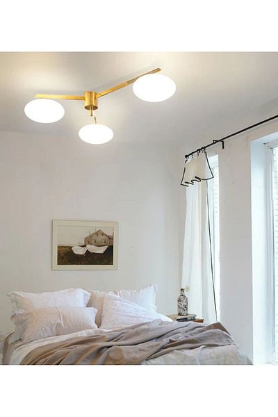 demet habek mylights Modern Matte Gold Antique Triple New Living Room Kitchen Hall Hallway Ufo Flat Opal Glass Ceiling Plophonier Chandelier
