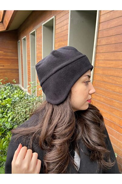 Cosy Club Shop Kadın Siyah Kulak Koruyuculu Kışlık Soğuk Geçirmez Outdoor Iç Dış Polar Bere