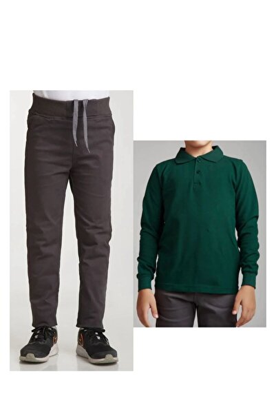 Ümiteks world of clothes تي شيرت مدرسي بأكمام طويلة ورقبة بولو باللون الأزرق ...