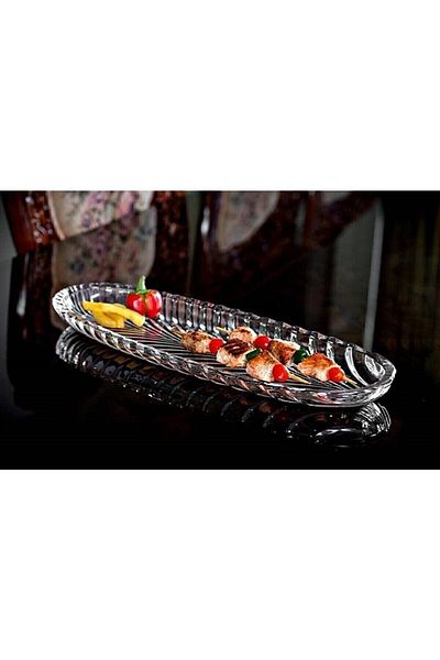 KAVEH Modern Glass Glass Boat Plate Presentation Holder 40 Cm 2 Pieces Boat Plate 2 Pieces Porcelain Oval 40 BPA Free Be