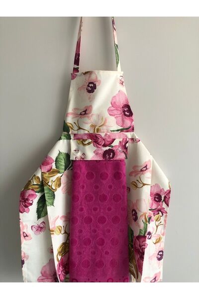 handyco مريلة مطبخ بنمط زهرة وردية داكنة
