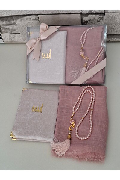 hira tasarım Σετ δώρου με βελούδινο κασκόλ Yasin Flamed και νυφικό πακέτο - Pearl Prayer Beads Mevlid