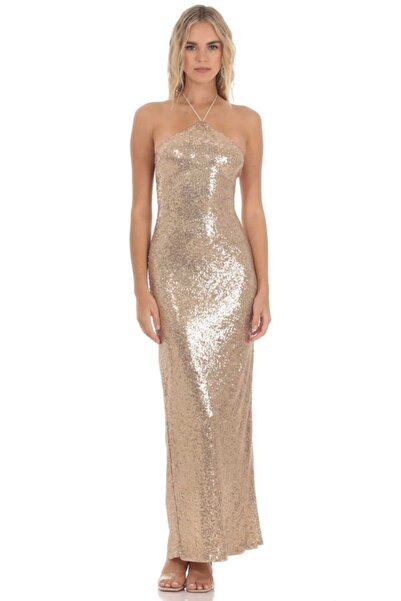 hilaltrendd Boyundan askılı sırt dekolteli pulpayet abiye elbise