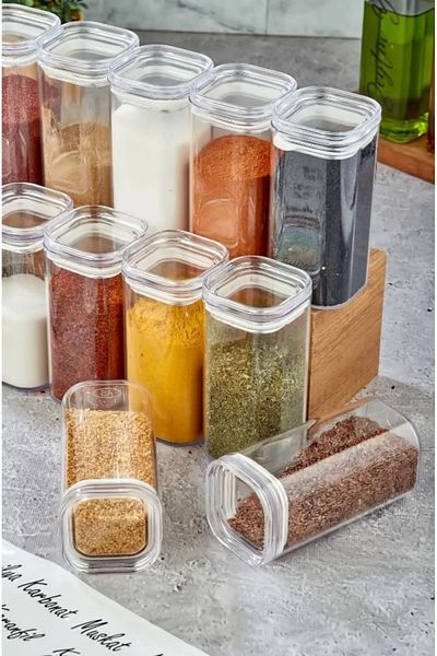 ŞAKİLATA CONCEPT 300 ml Mica Acrylic 12-Piece Spice Jar Set - Storage Container with Label