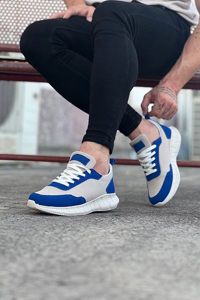 BZ Moda B063 Ορθοπεδικά πλεκτά αθλητικά παπούτσια - Casual αθλητικά παπούτσια, σόλα με κορδόνια, BT Cream/Blue
