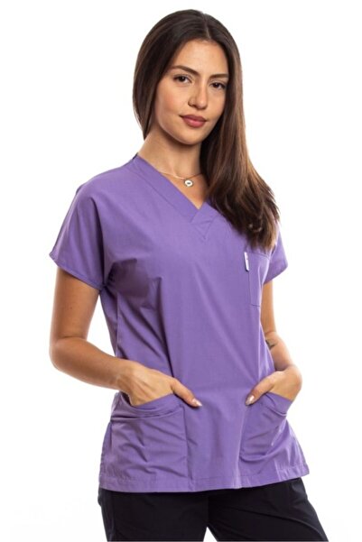 Simirna Üniforma Cerrahi Doktor Hemşire Scrubs Lila Forma Tek Üst