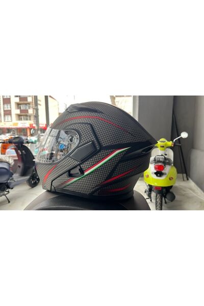 JK20 Jk 902 Mat Siyah-orange Güneş Vizörlü Çene Açılır Kask