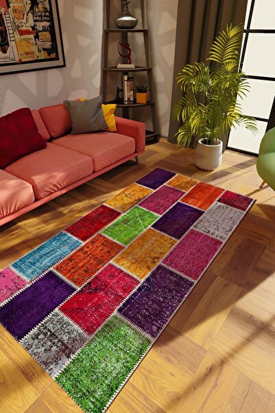 10 Post Online Modern Patchwork Karışık Renkli Dijital Baskı Halı Kaydırmaz İ...
