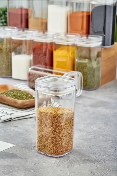 ŞAKİLATA CONCEPT 300 ml Mica Acrylic 12-Piece Spice Jar Set - Storage Container with Label