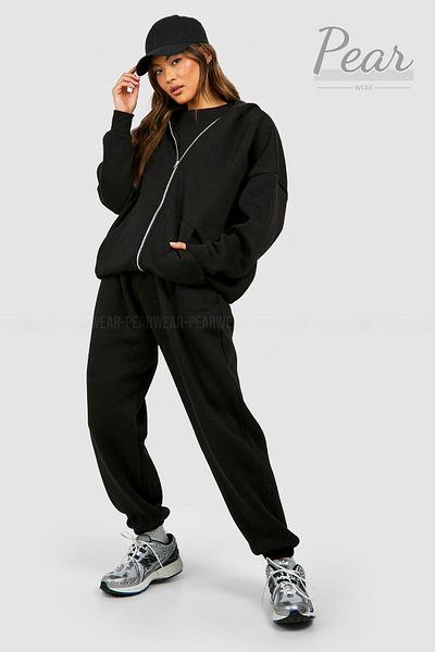 Pear Wear Black Women's Cardigan and Jogger Sweatpants 2 Piece Set - Hooded