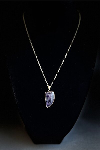 MODA Caprea Steel Natural Stone Necklace Gold Color Tarnish Resistant Necklac...