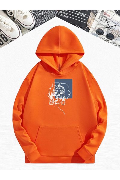 BENROMA Πορτοκαλί φούτερ Oversize - Face Printed