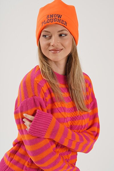 Cosy Club Shop Neon Orange Slogan Women's Fleece Beanie - Warm