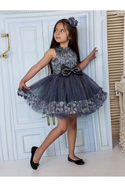 EFE KIDS Short Sleeve and Daisy Detailed Girl's Evening Dress