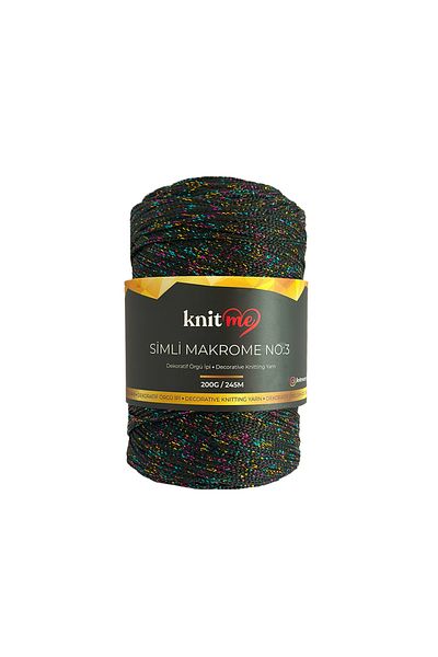 knitme 200 γρ Μαύρο Λάμψη Πολυεστέρας Μακραμέ Χειροποίητο Πλέξιμο - 3 mm Νήμα