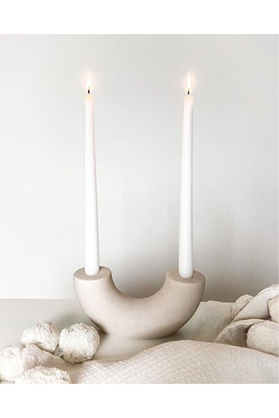 LİNECRAFT Yarım Ay Şamdan Mumluk Beyaz