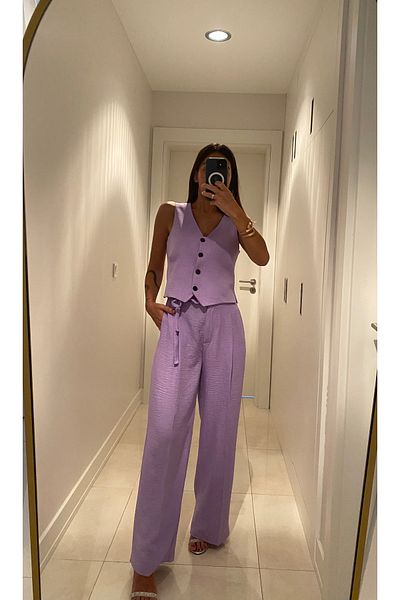 cn novembersun Lilac Linen Set - Tie-Up Vest and Trousers
