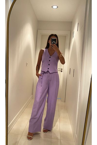 cn novembersun Lilac Linen Set - Tie-Up Vest and Trousers