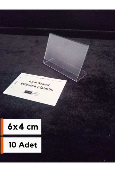 Şeffaf Etiket 10 Adet Şeffaf Etiketlik PVC Stand isimlik 6x4 cm Kartvizitlik ...