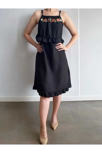BEBE PLUS Embroidered Ruffle Dress